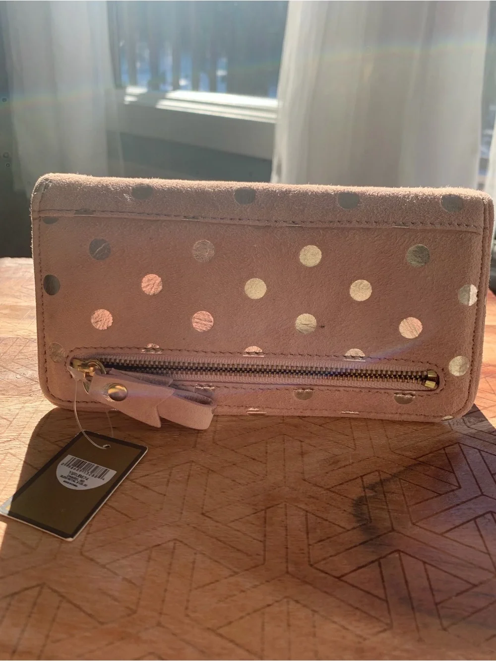 Juicy Couture Blush Pink Polka Dot Wallet with Gold Logo Plate